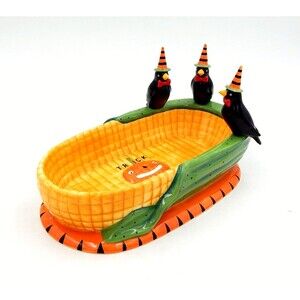Halloween Dept 56 Department Crows On Corn Candy Bowl Trick Or Treat ServingDish